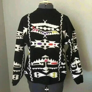 Vtg Jamie Scott Black White Southwest Aztec Geometric Crewneck Acrylic Sweater M